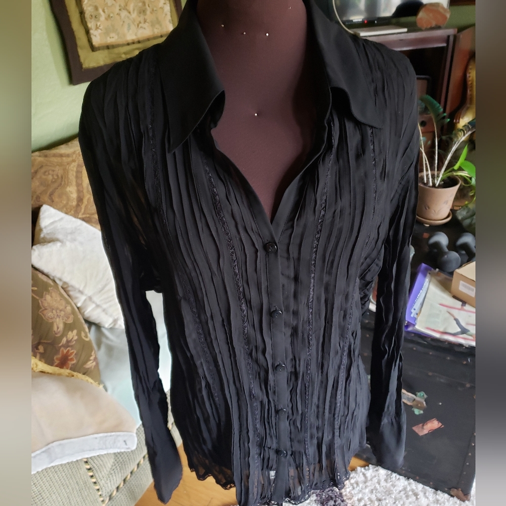 NOTATIONS Crinkled translucent fabric blouse - L